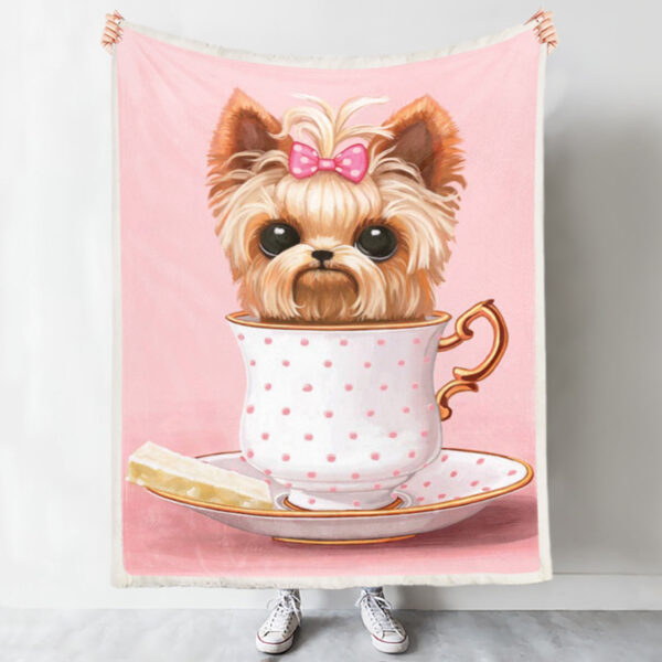 Blanket With Dogs On It – Yorkie In A Teacup – Dog Face Blanket – Dog Painting Blanket – Dog Blankets – Furlidays