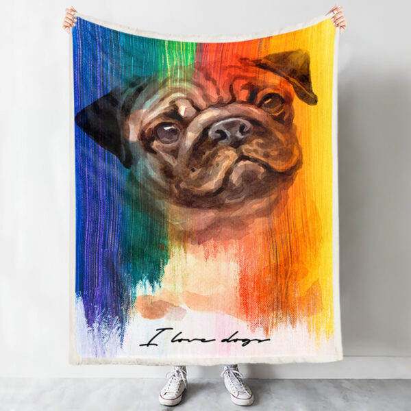 Blanket With Dogs Face – Rainbow Pug Dog – Dog In Blanket – Dog Face Blanket – Dog Blankets For Sofa – Furlidays