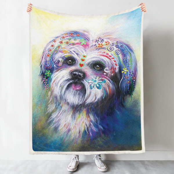 Dog Blankets – Boho Shih Tzu – Dog Blanket For Couch – Blanket With Dogs Face – Furlidays