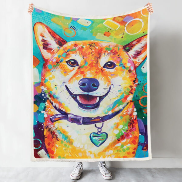 Blanket With Dogs Face – Happy Shiba Inu – Dog In Blanket – Dog Face Blanket – Dog Fleece Blanket – Furlidays