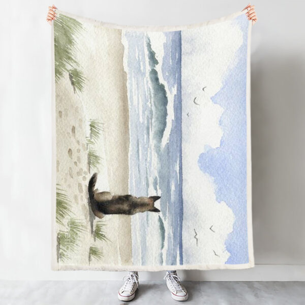 Blanket With Dogs On It – German Shepherd On The Beach – Dog Throw Blanket – Blanket With Dogs Face – Dog Blankets – Furlidays