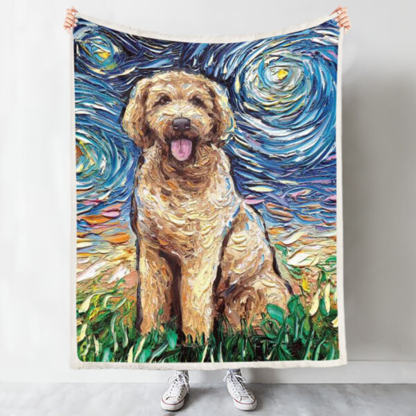 Dog Throw Blanket – Goldendoodle Night – Dog Painting Blanket – Dog In Blanket – Dog Blanket For Couch – Furlidays