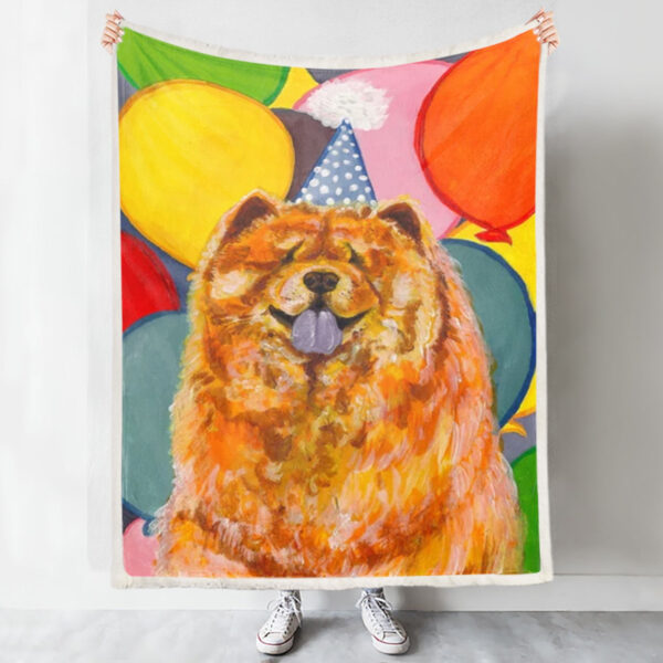 Dog In Blanket – Chow Chow With Balloons – Dog Throw Blanket – Dog Painting Blanket – Furlidays