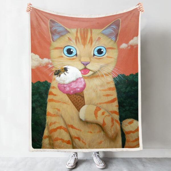 Cat Blanket For Couch – Eating Ice Cream – Blanket With Cats On It – Cat Fleece Blanket – Furlidays