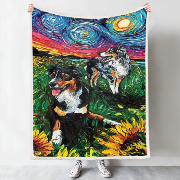 Dog Blankets – Starry Australian Shepherds – Dog Painting Blanket – Dog In Blanket – Dog Blanket For Couch – Furlidays