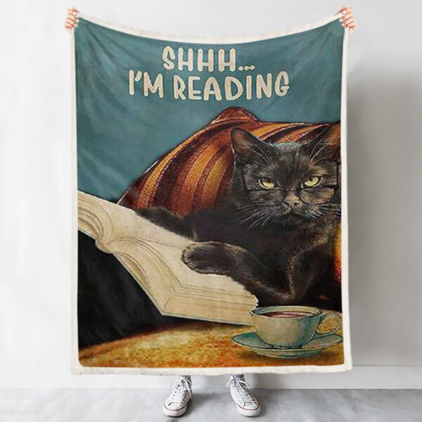 Cat Blanket – Cat Painting Blanket – Cat Throw Blanket – Cat In Blanket -Shhh I Am Reading – Furlidays