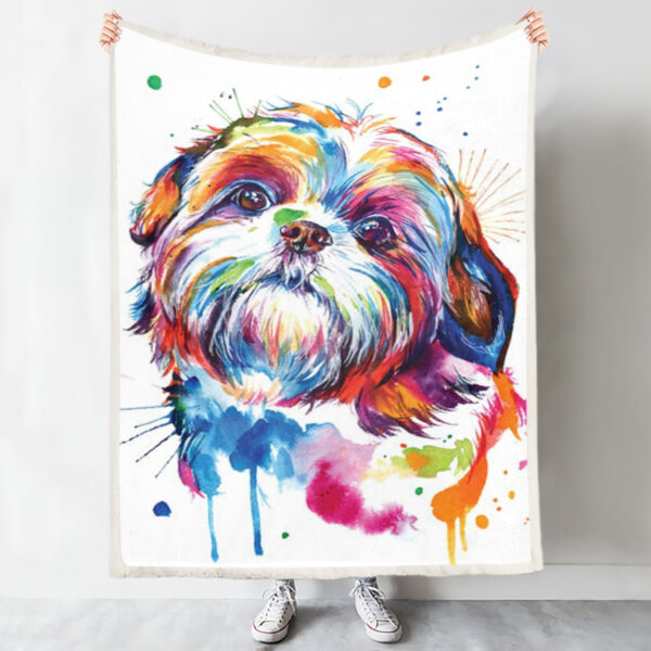 Dog Fleece Blanket – Shih Tzu – Blanket With Dogs Face – Dog In Blanket – Blanket With Dogs On It – Furlidays