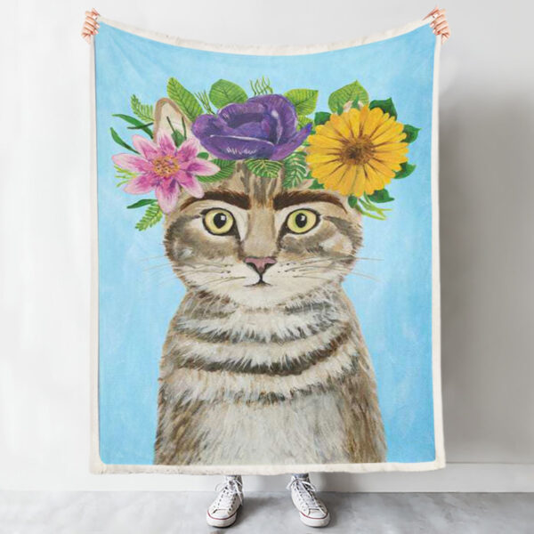 Cat Blankets For Sofa – Cat With Flowers – Cat Fleece Blanket – Cat Throw Blanket – Cat Blankets – Furlidays