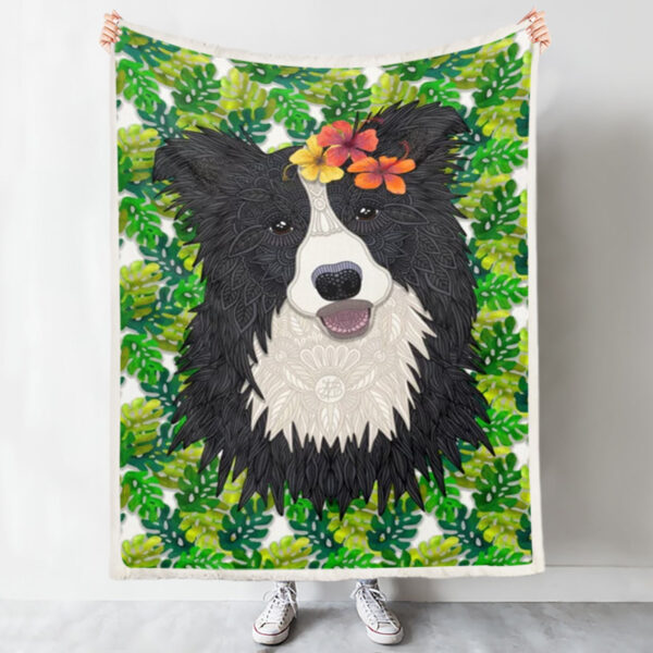 Dog Fleece Blanket – Tropical Border Collie – Blanket With Dogs Face – Dog Throw Blanket – Dog Blankets – Furlidays