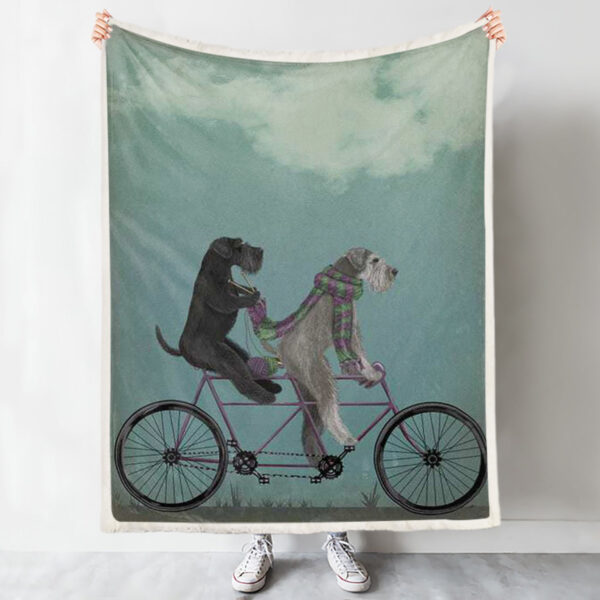 Dog Painting Blanket – Schnauzer On Bicycle – Dog Fleece Blanket – Dog Blankets For Sofa – Dog Blankets – Furlidays