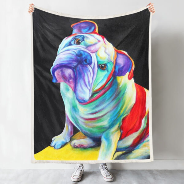 Dog Fleece Blanket – English Bulldog – Dog In Blanket – Dog Throw Blanket – Dog Painting Blanket – Furlidays