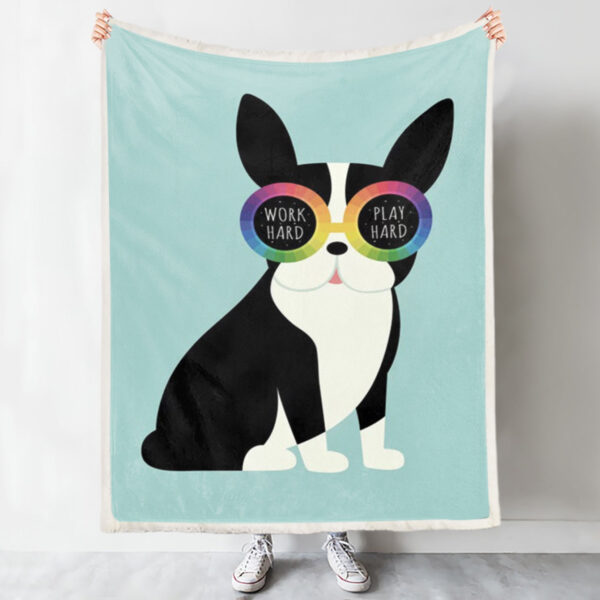 Dog In Blanket – Work Hard Play Harder – French Bulldog – Dog Face Blanket – Dog Throw Blanket – Blanket With Dogs On It – Furlidays