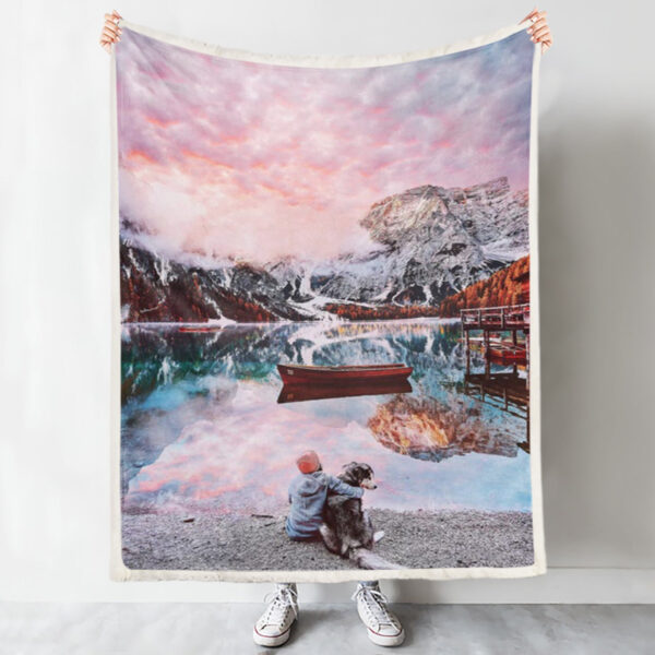 Blanket With Dogs On It – One Beautiful Moment On Lago Di Braies – Dog Painting Blanket – Dog Fleece Blanket – Furlidays