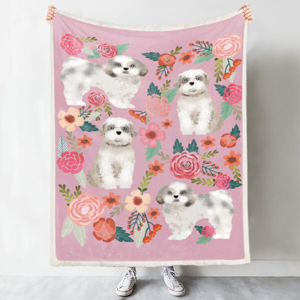 Dog Painting Blanket – Shih Tzu Floral Collage – Dog In Blanket – Dog Fleece Blanket – Dog Blankets – Furlidays
