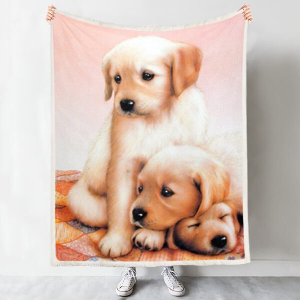 Dog Fleece Blanket – Cute Three Puppies Sleeping Dogs – Dog Blankets – Blanket With Dogs Face – Dog Painting Blanket – Furlidays