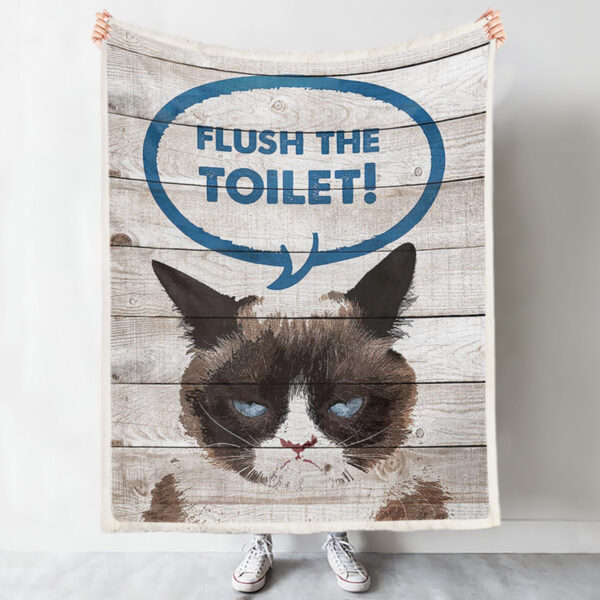 Cat Fleece Blanket – Flush The Toilet Cat – Cat Blanket For Couch – Blanket With Cats On It – Cat In Blanket – Furlidays