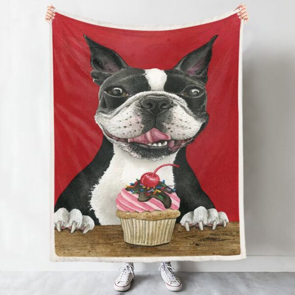 Dog Blankets – Boston Cupcake – Dog Fleece Blanket – Blanket With Dogs On It – Dog Painting Blanket – Furlidays