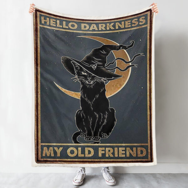 Cat In Blanket – Black Cat Witch Halloween – Hello Darkness My Old Friend – Cat Blanket – Canvas Prints – Cat In Blanket – Furlidays