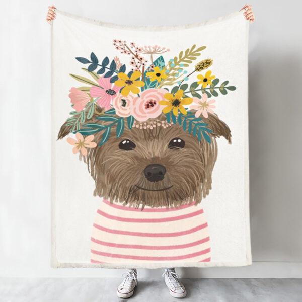 Blanket With Dogs Face – Yorkshire Flowers – Dog Fleece Blanket – Dog Blankets For Sofa – Dog Blankets – Furlidays