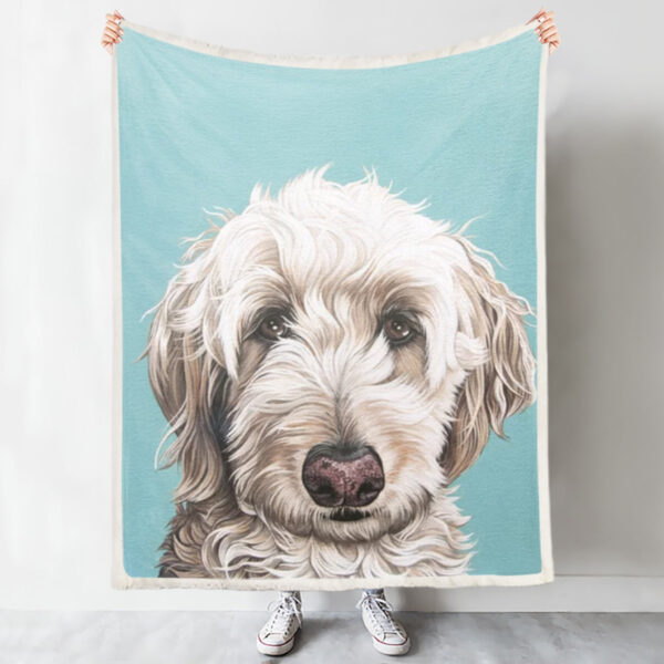 Dog Fleece Blanket – Sweet And Soulful Labradoodle – Blanket With Dogs Face – Dog Blankets – Furlidays