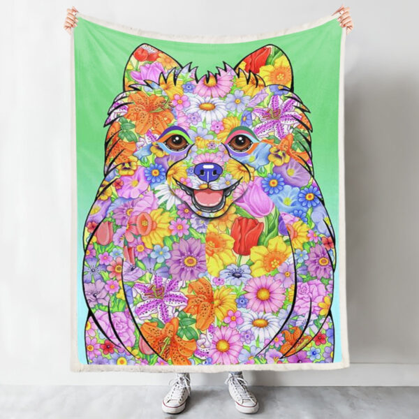 Dog Blanket For Couch – Flowers Pomeranian – Dog Blankets – Dog Throw Blanket – Dog Painting Blanket – Furlidays