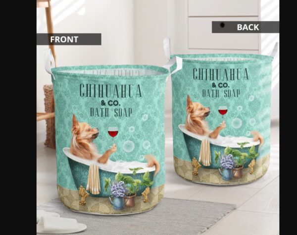 Chihuahua And Bath Soap Laundry Basket – Dog Laundry Basket – Christmas Gift For Her – Home Decor