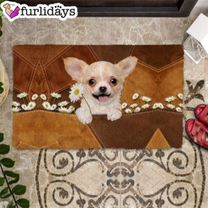 Chihuahua Holding Daisy Doormat Dog Memorial Gift Unique Gifts Doormat 1