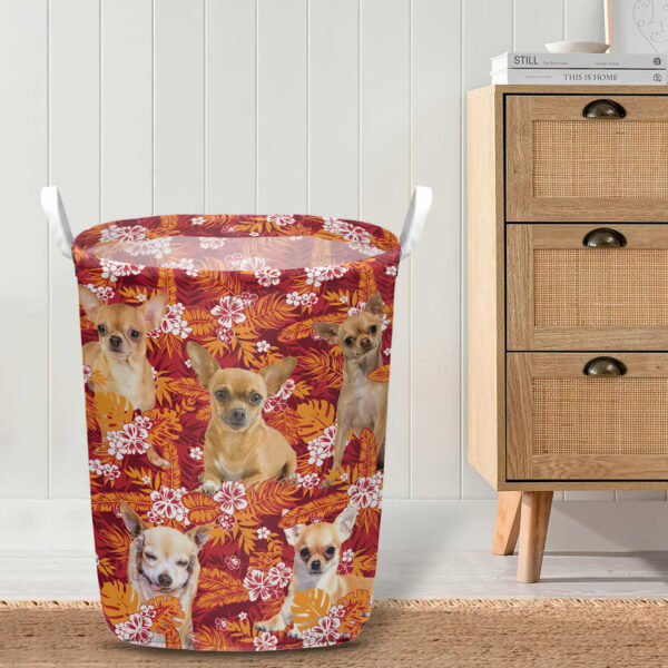 Chihuahua In Seamless Tropical Floral With Palm Leaves Laundry Basket – Dog Laundry Basket – Christmas Gift For Her