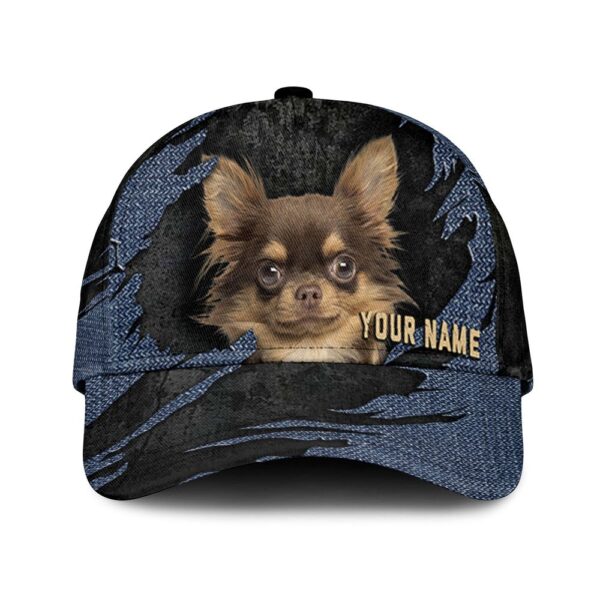 Chihuahua Jean Background Custom Name & Photo Dog Cap – Classic Baseball Cap All Over Print – Gift For Dog Lovers