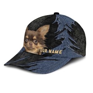 Chihuahua Jean Background Custom Name Cap Classic Baseball Cap All Over Print Gift For Dog Lovers 3 xhmwhs