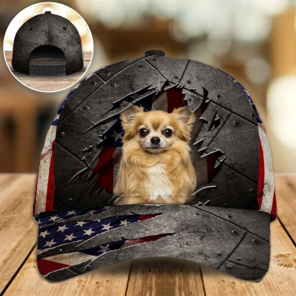 Chihuahua On The American Flag Cap Custom Photo – Hat For Going Out With Pets – Gifts Dog Caps For Relatives
