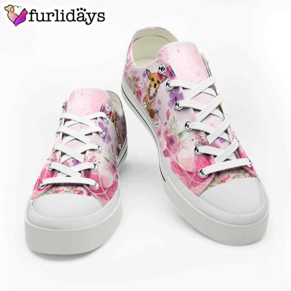 Chihuahua Wear Flowers Pink Low Top Shoes  – Happy International Dog Day Canvas Sneaker – Owners Gift Dog Breeders