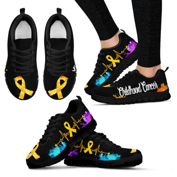 Childhood Cancer Shoes Art Heartbeat Sneaker Walking Shoes – Best Gift For Men And Women