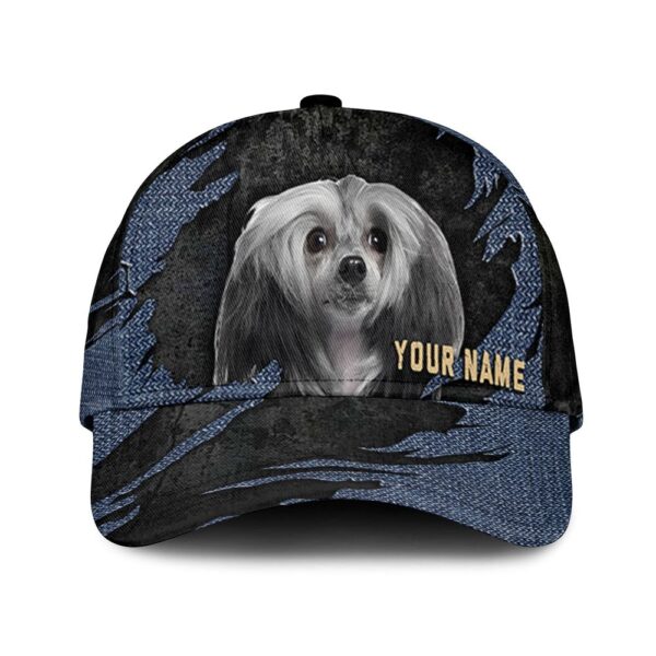 Chinese Crested Jean Background Custom Name & Photo Dog Cap – Classic Baseball Cap All Over Print – Gift For Dog Lovers