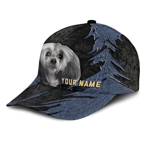 Chinese Crested Jean Background Custom Name & Photo Dog Cap – Classic Baseball Cap All Over Print – Gift For Dog Lovers