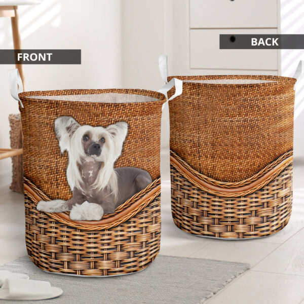 Chinese Crested Rattan Texture Laundry Basket – Dog Laundry Basket – Christmas Gift For Her – Home Decor