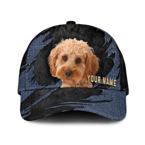 Cockapoo Jean Background Custom Name Cap Classic Baseball Cap All Over Print Gift For Dog Lovers 1 eatxls