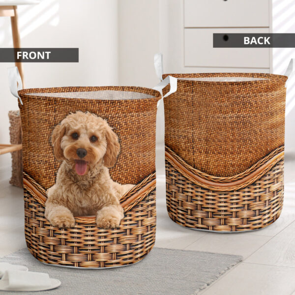 Cockapoo Rattan Texture Laundry Basket – Dog Laundry Basket – Christmas Gift For Her – Home Decor
