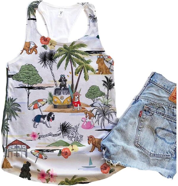 Cocker Spaniel Dog Hawaii Beach Retro Tank Top – Summer Casual Tank Tops For Women – Gift For Young Adults