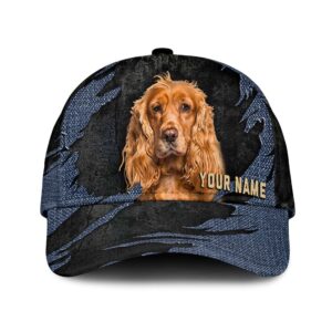 Cocker Spaniel Jean Background Custom Name Cap Classic Baseball Cap All Over Print Gift For Dog Lovers 1 o2xwn4