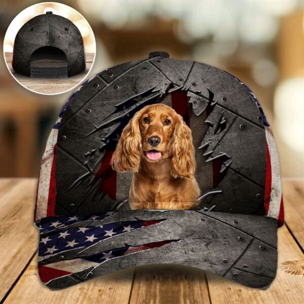 Cocker Spaniel On The American Flag Cap Custom Photo – Hats For Walking With Pets – Gifts Dog Hats For Relatives