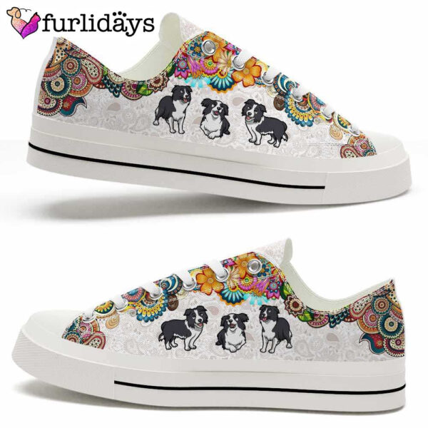 Collie Colorful Flowers Mandala Low Top Shoes  – Happy International Dog Day Canvas Sneaker – Owners Gift Dog Breeders