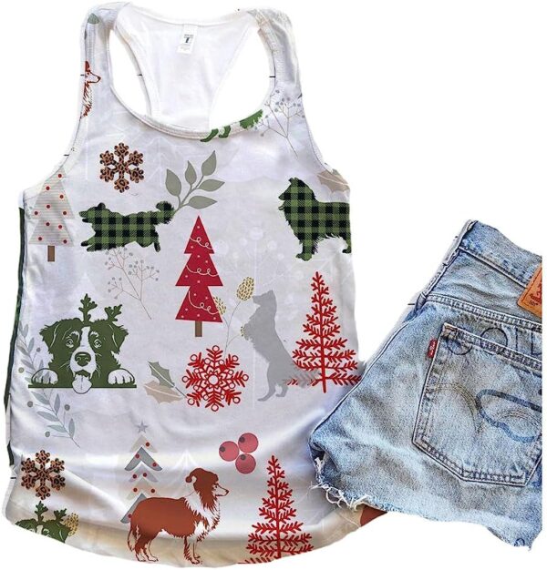 Collie Dog Christmas Plaid Flannel Tank Top – Summer Casual Tank Tops For Women – Gift For Young Adults