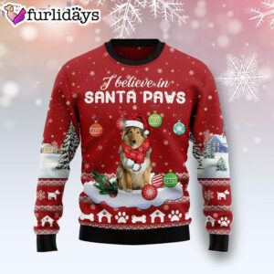 Collie I Believe In Santa Paws Dog Lover Ugly Christmas Sweater Christmas Gift For Pet Lovers 1