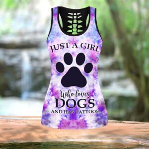 Colorful Girl Loves Dogs Tattoos Hollow Tanktop Legging Set Outfit Casual Workout Sets Dog Lovers Gifts For Him Or Her 2 ysqspa