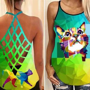 Colorful Polygon Cat Open Back Camisole…