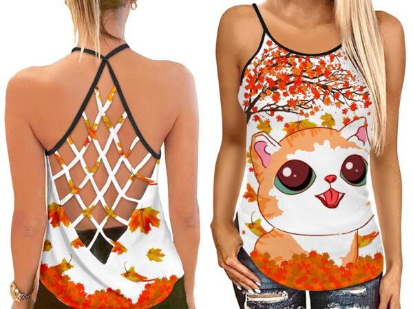 Comic Cat Open Back Camisole Tank Top – Fitness Shirt For Women – Exercise Shirt