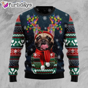 Cool French Bulldog Christmas Light Ugly Christmas Sweater Gifts For Dog Lovers 1