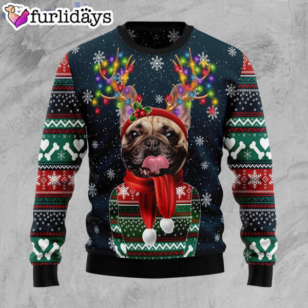 Cool French Bulldog Christmas Light Ugly Christmas Sweater – Gifts For Dog Lovers