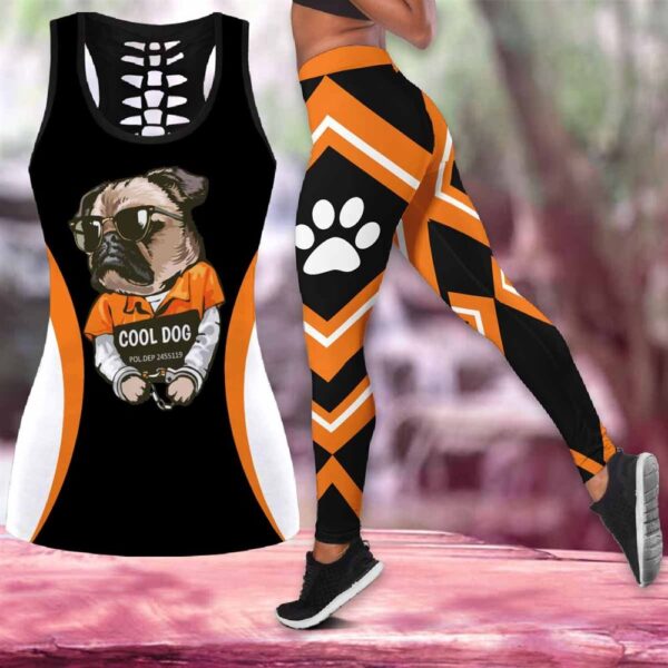 Cool Pug Wear Black Glasses Hollow Tanktop Legging Set Outfit – Casual Workout Sets – Dog Lovers Gifts For Him Or Her